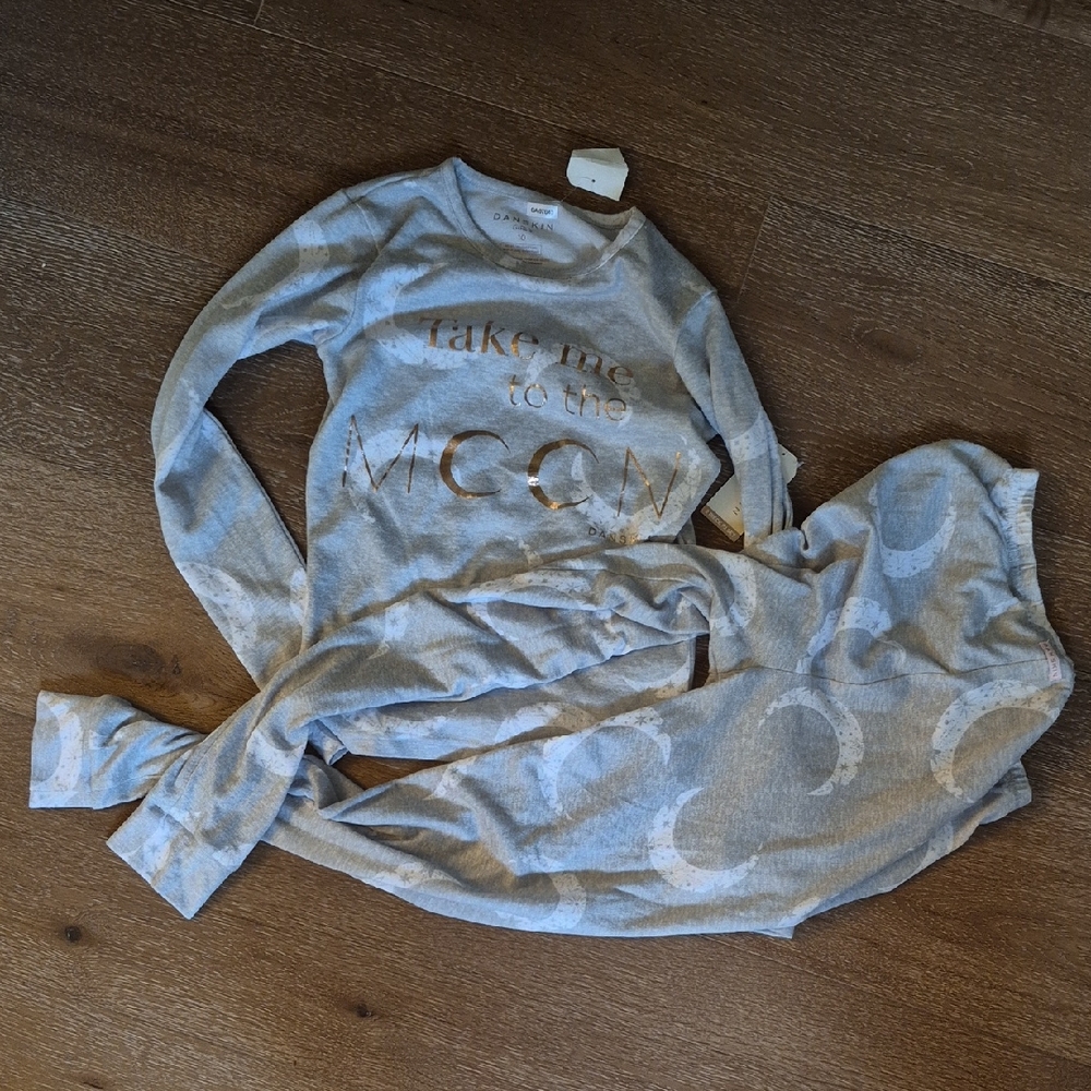 Danskin Gray Pajama Set with Gold Accents Take Me To The Moon